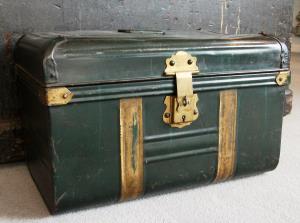 Green and Gold Painted Metal Trunk